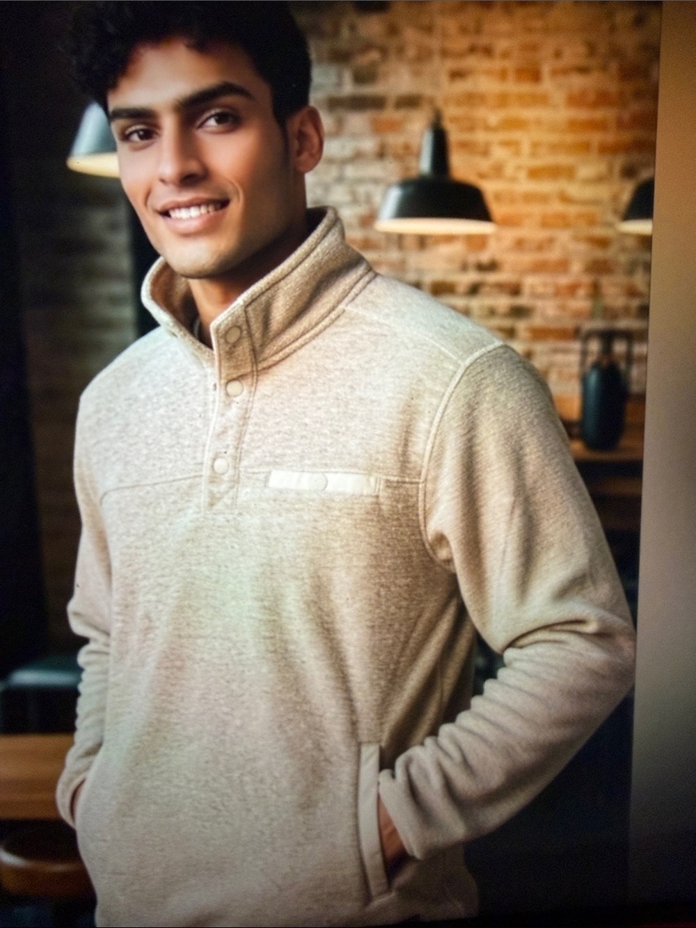 NWOT.  Eddie Bauer Beige Quarter-Snap Pullover Sweatshirt.